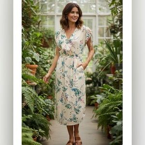 Peyton & Parker Dress Large English Country Garden Floral V-neck Short Sleeve